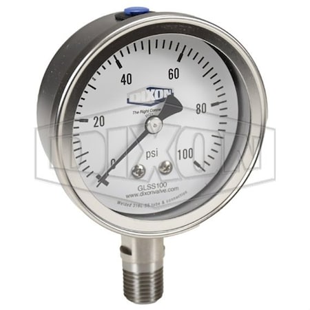 Dry Gauge, 0 To 1500 Psi, 1/4 In NPT Connection, 2-1/2 In Dial, +/- 2-1-2 %